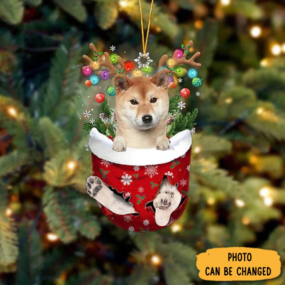 Personalized Shiba Inu In Snow Pocket Christmas Ornament Memorable Anniversary Ornament Keepsake
