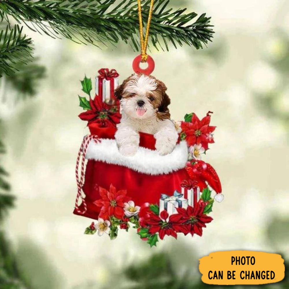 Personalized Shih Tzu In Gift Bag Christmas Ornament Personalized Ornament For Holiday Decor