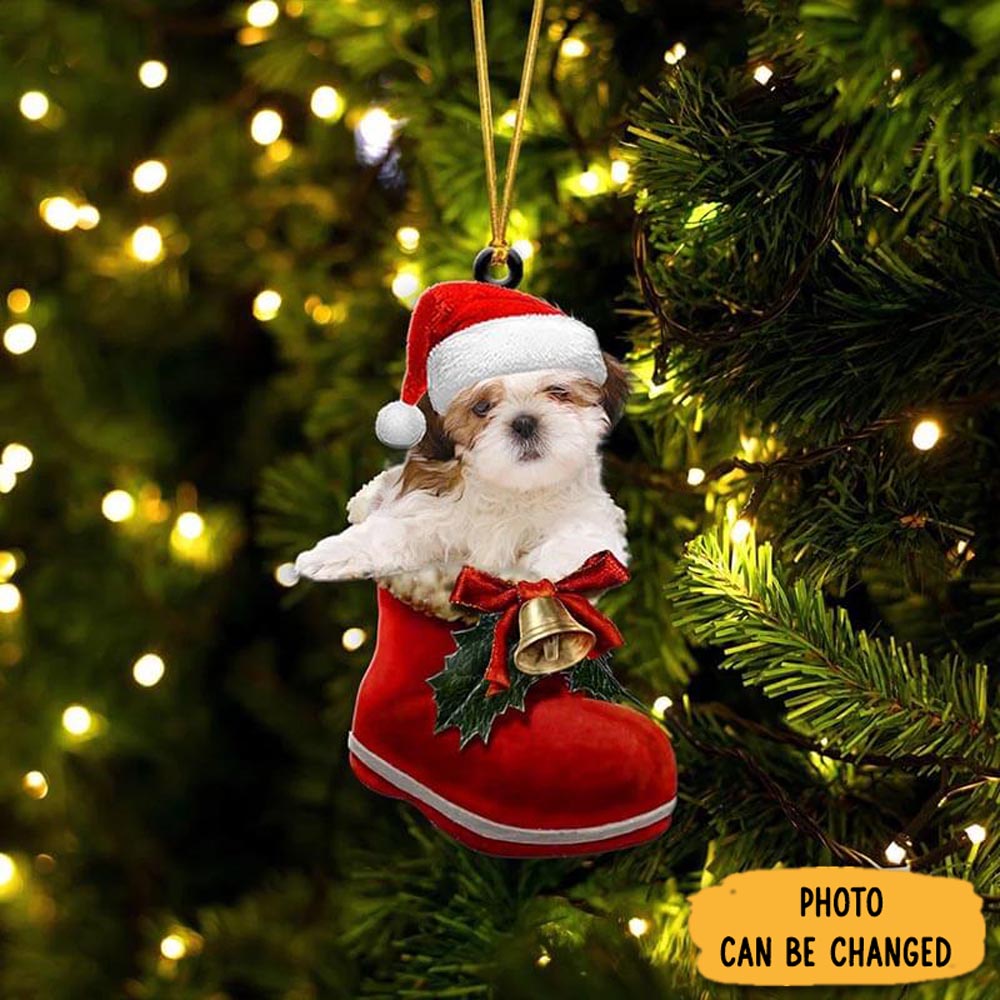 Personalized Shih Tzu In Santa Boot Christmas Hanging Ornament Warm Ornament Gift For Family