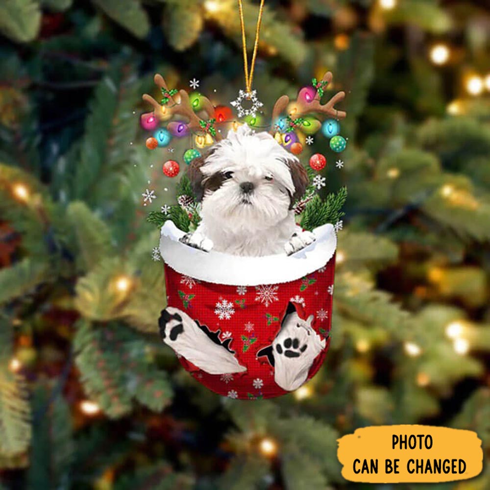 Personalized Shih Tzu In Snow Pocket Christmas Ornament Meaningful Christmas Ornament Gift