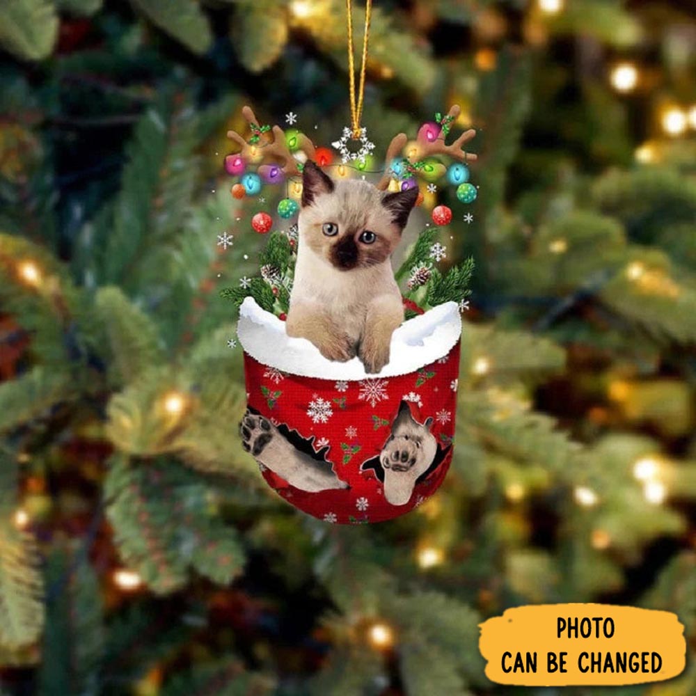 Personalized Siamese Cat In Snow Pocket Christmas Ornament Timeless Ornament For Holiday Memories