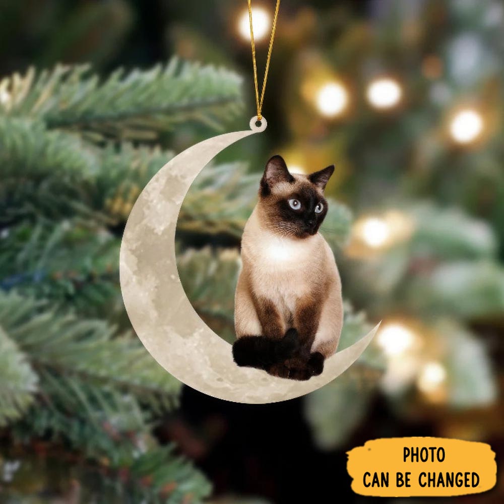 Personalized Siamese Cat Sits On The Moon Hanging Ornament Adorable Easter Ornament Keepsake