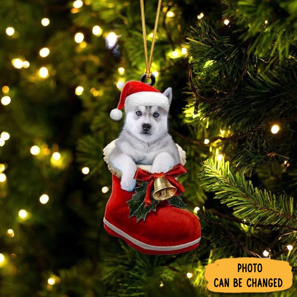 Personalized Siberian Husky In Santa Boot Christmas Hanging Ornament Heartfelt Ornament Gift For Mom