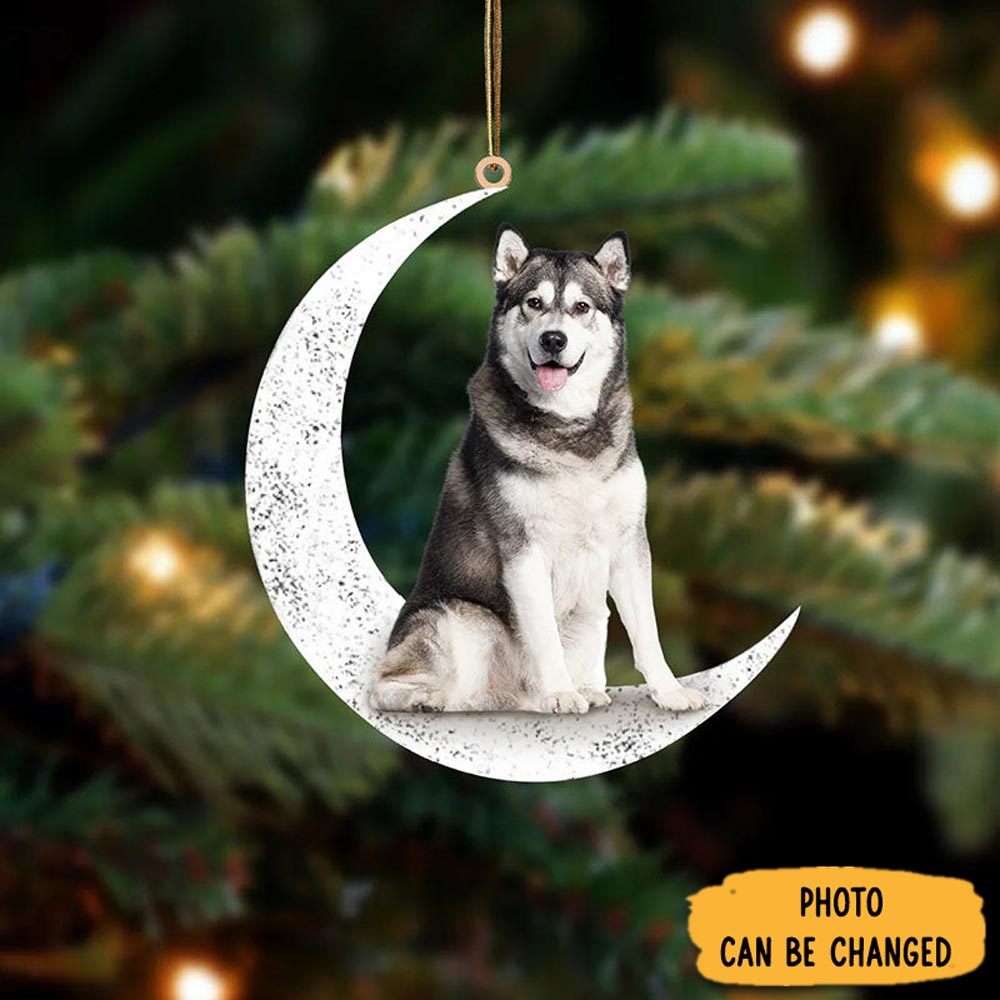 Personalized Siberian Husky Sit On The Moon Ornament Thoughtful Valentine Ornament Gift