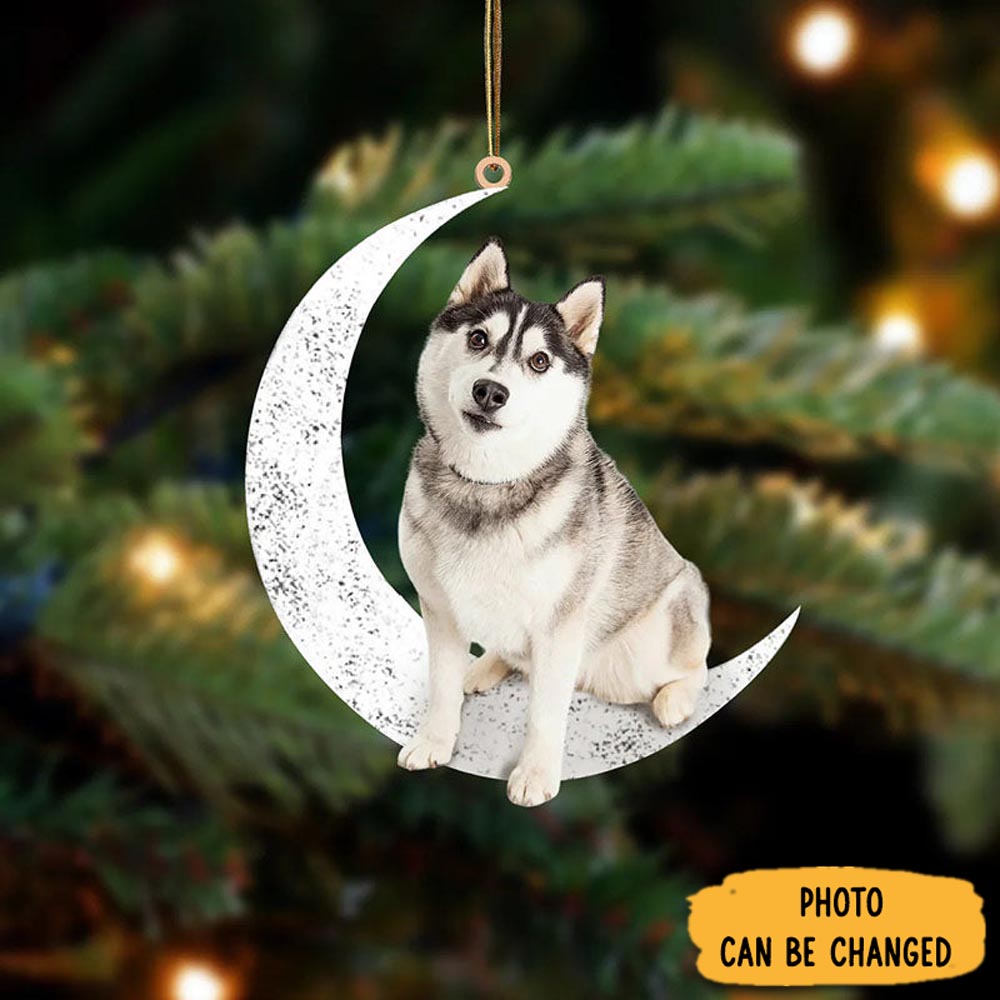 Personalized Siberian Husky Sit On The Moon Ornament Warm Ornament Gift For Family