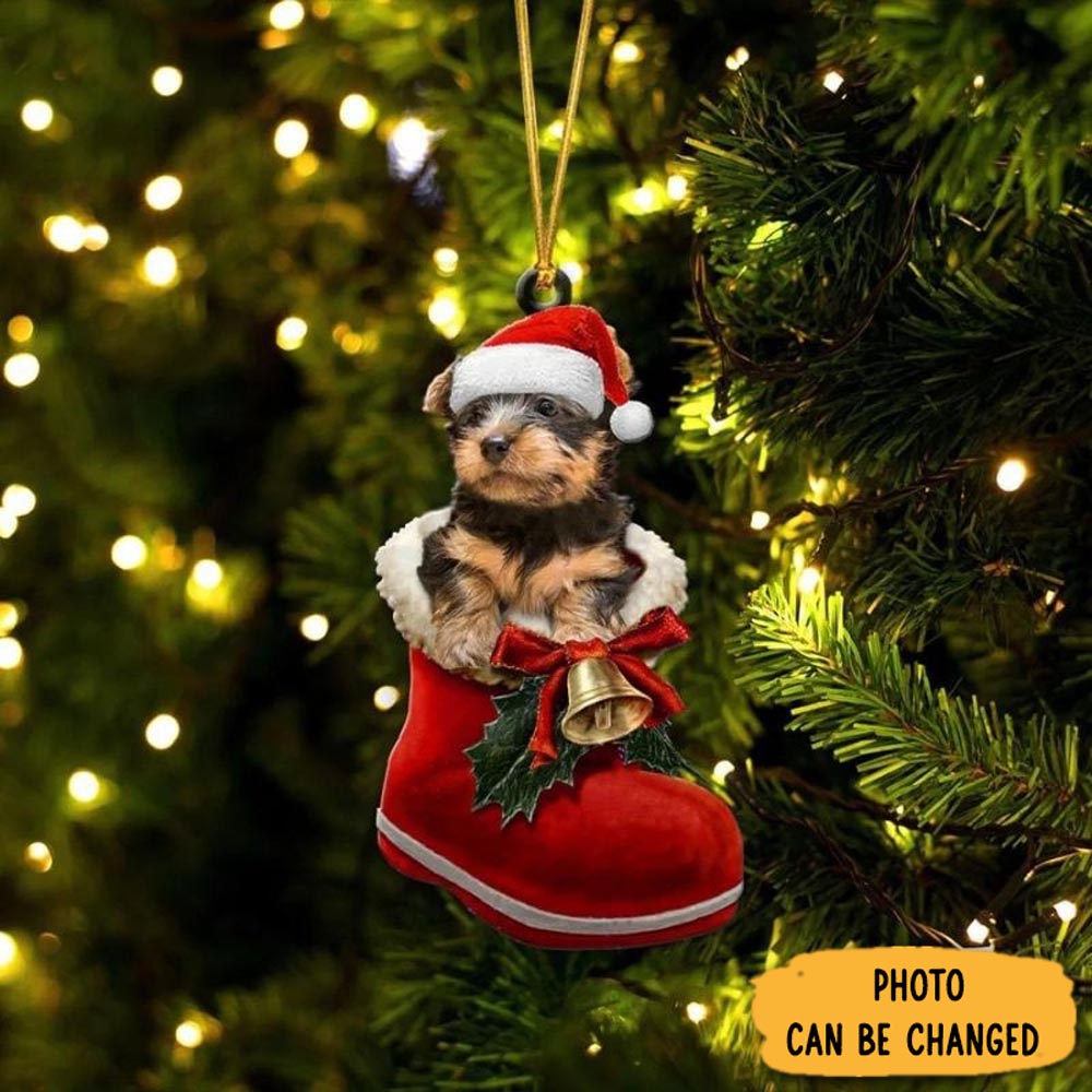 Personalized Silky Terrier In Santa Boot Christmas Hanging Ornament Beautiful Graduation Ornament Gift