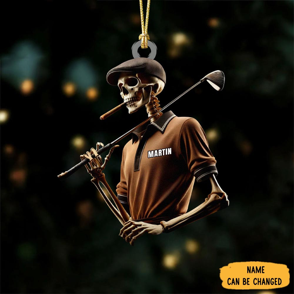 Personalized Skeleton Smoking Christmas Ornament Golf Themed Christmas Gifts For Father