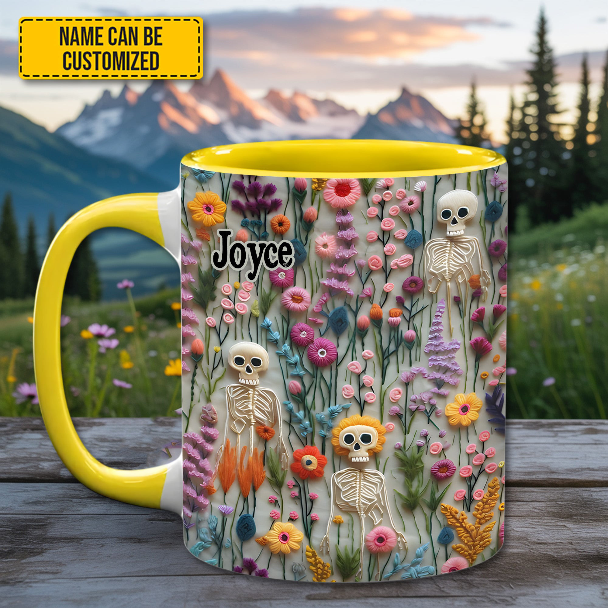 Personalized Skeletons In Bloom Mug Skull Coffee Mug Flower Design Gifts For Skull Lovers