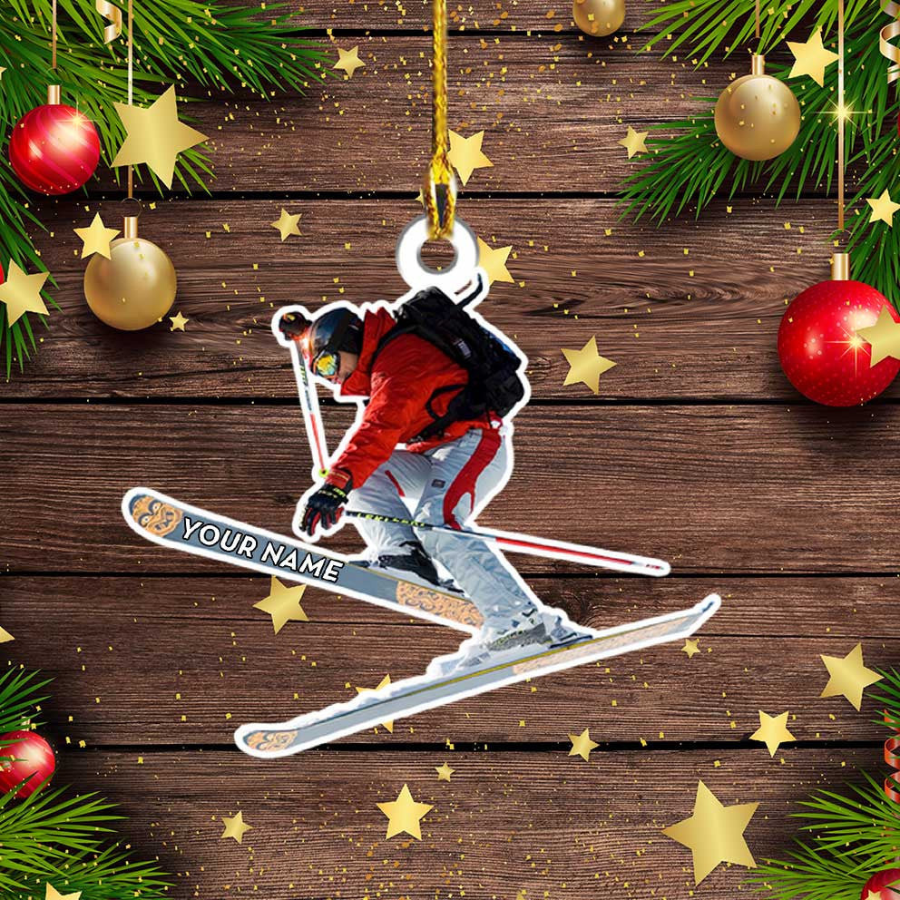 Personalized Skiing Ornament Santa Skiing Snowman Skiing Flat Acrylic Skiing Ornament