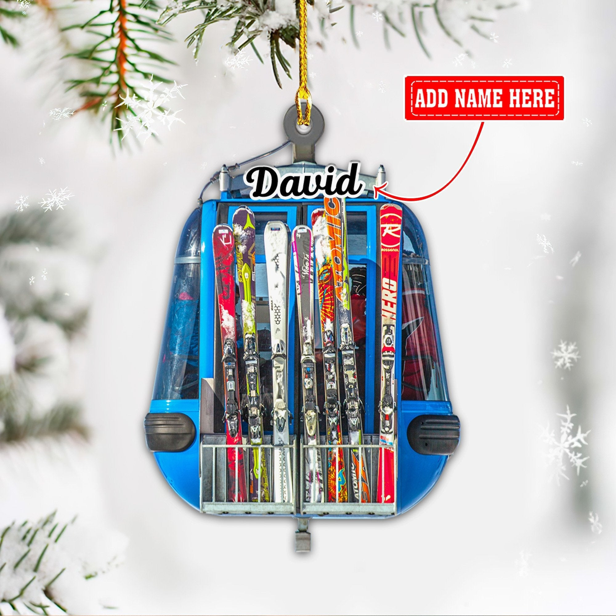 Personalized Skiing Sky Lift Christmas Acrylic Ornaments Gift for Snowboarding Lover
