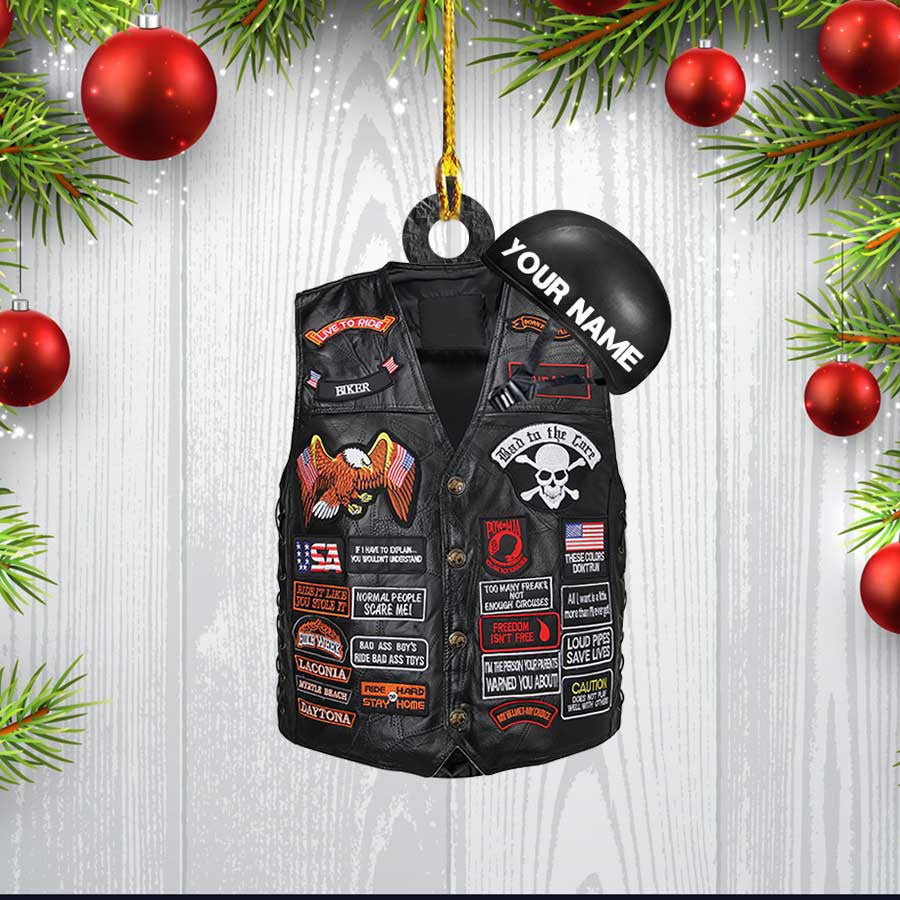 Personalized Skull Biker Ornament Custom Biker Vest Flat Ornament for Biker Lovers