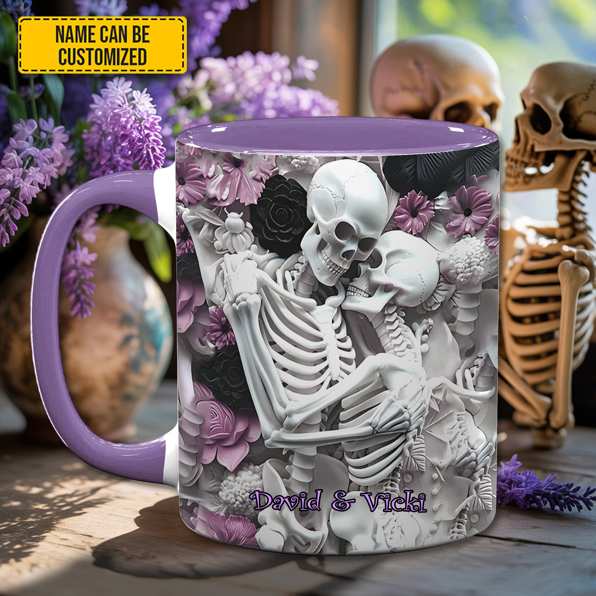 Personalized Skull Couple Mug Floral Themed Coffee Mug Gifts For Couples