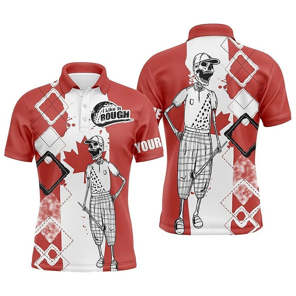 Personalized Skull Golfer I Like It Rough Canada Flag Polo Shirt Gifts For Golfers