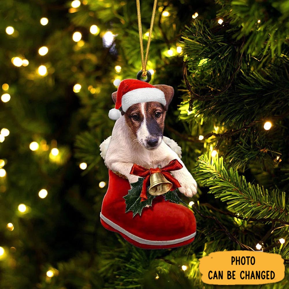 Personalized Smooth Fox Terrier In Santa Boot Christmas Hanging Ornament Joyful Home Ornament Decor