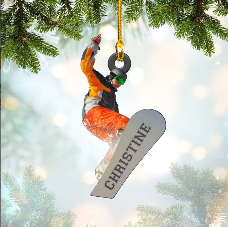 Personalized Snowboarding Man & Woman Ornament Custom Name Acrylic Flat Ornament