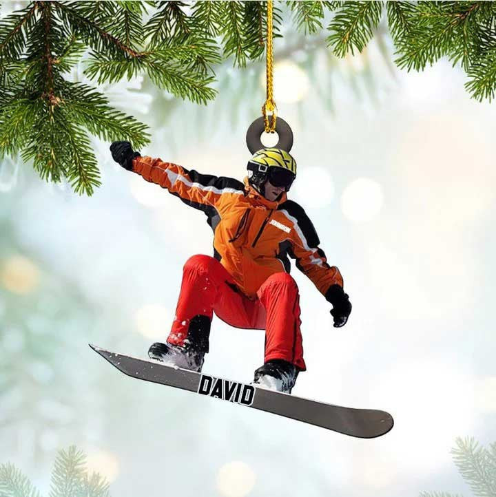 Personalized Snowboarding Ornament for Men Custom Name Skiing Acrylic Christmas Ornament