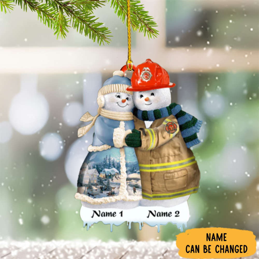 Personalized Snowman Couple Firefighter Ornament Christmas Ornaments Firefighter 2024