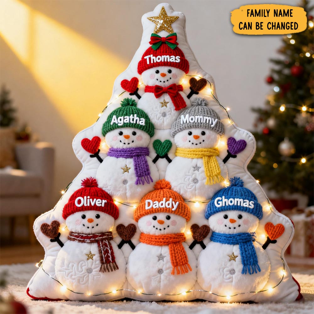 Personalized Snowman Family Christmas Pillow Holiday Home Decor Xmas Gifts For Family Members