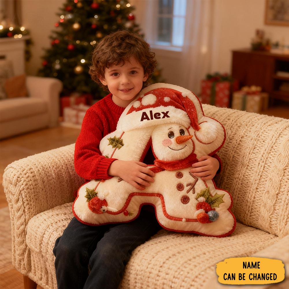 Personalized Snowman Letter Pillow Christmas Themed Bedroom Decor Xmas Gifts For Son Daughter