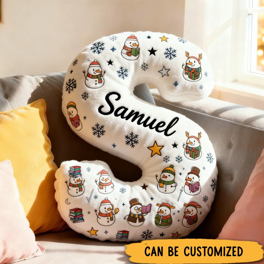 Personalized Snowman Reading Book Throw Pillow Graphic 3D Cozy Bookish Pillow with Name for Bookworm Librarian Christmas Throw Pillow Bookish Gift