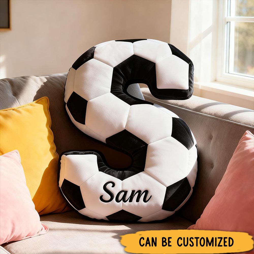 Personalized Soccer Ball Letter Pillow with Custom Name Design