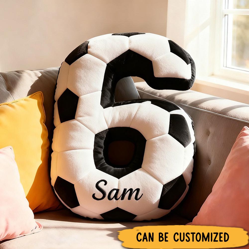 Personalized Soccer Ball Number Pillow with Custom Name Design