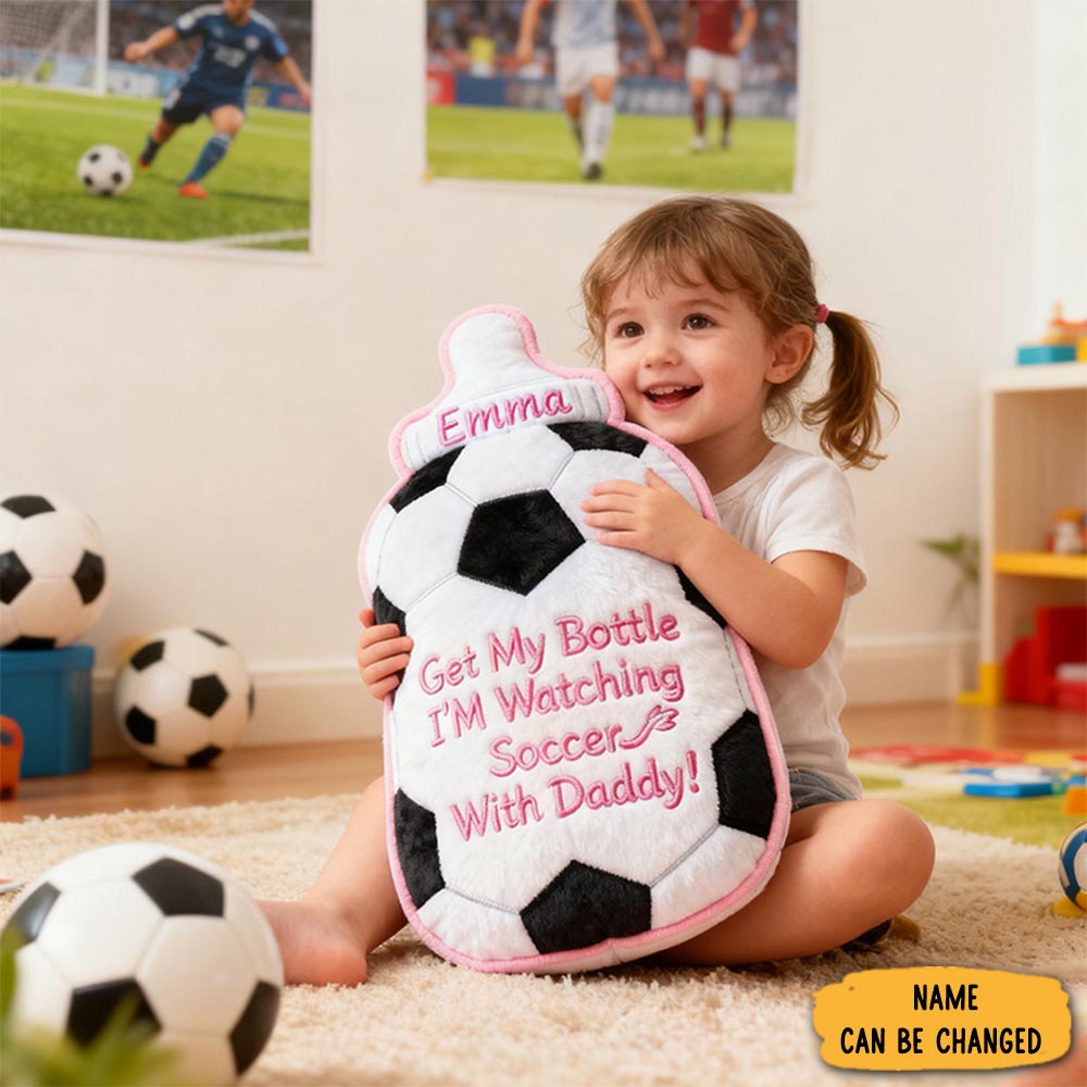 Personalized Soccer Bottle Pillow Fun Sports Watching Soccer With Daddy Gifts For Baby