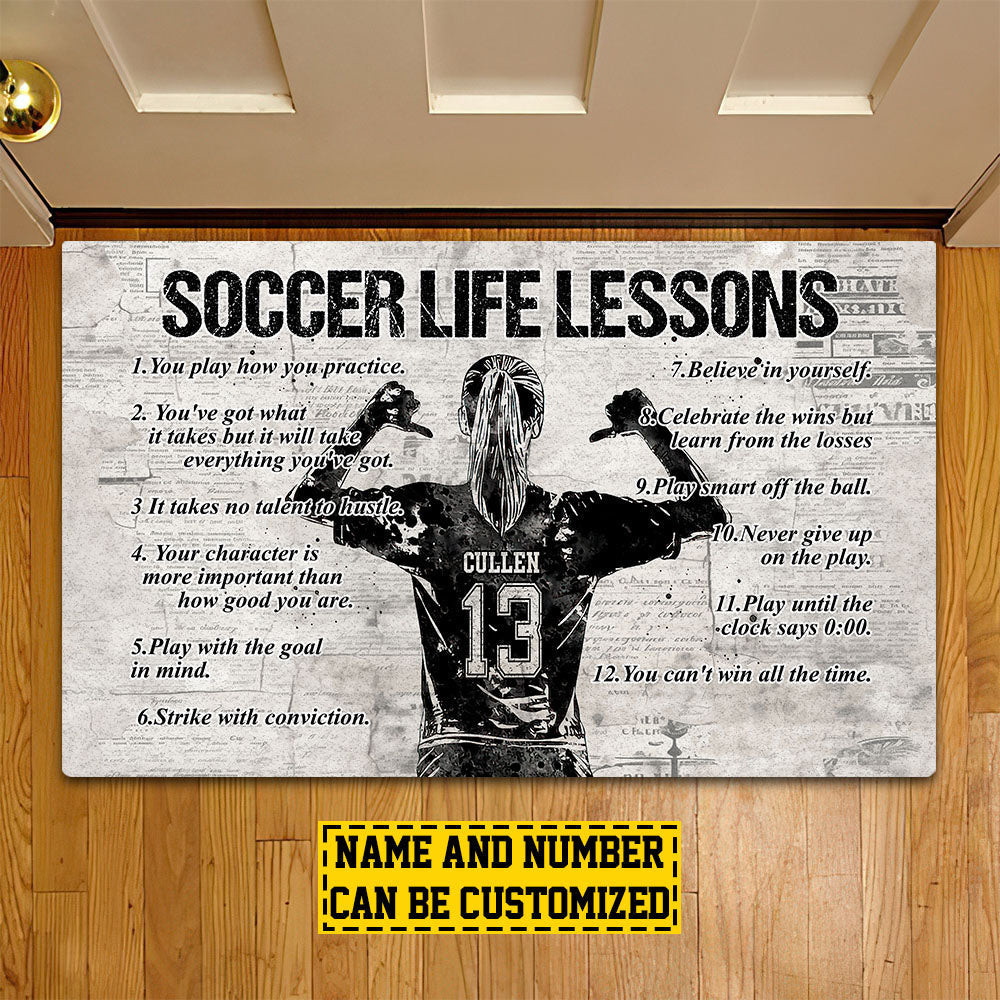 Personalized Soccer Doormat Soccer Life Lessons Motivational Quotes Doormat For Home Decor Housewarming Gift Welcome Mat Gift For Soccer Lovers