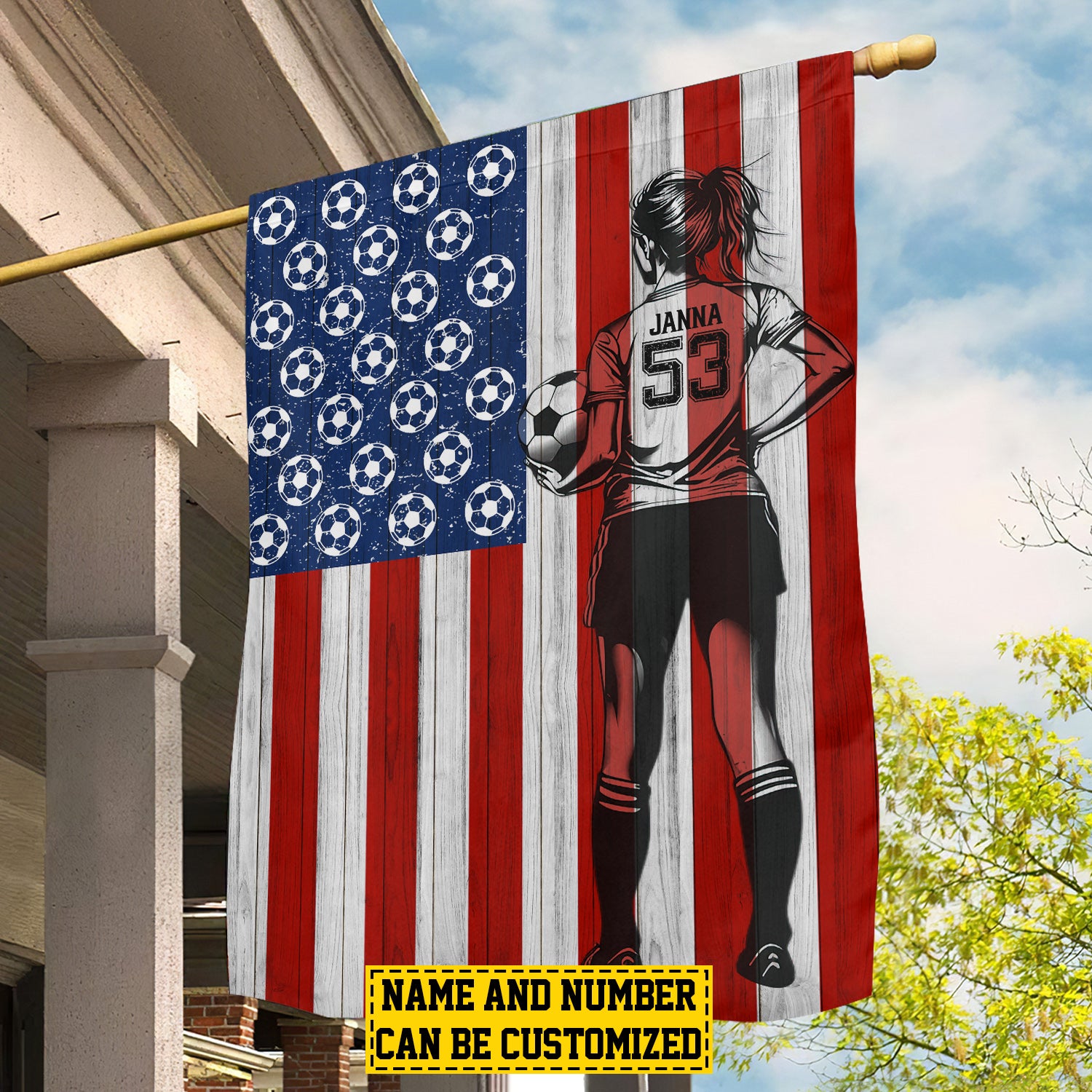 Personalized Soccer Girl American Flag Patriotic Soccer Usa Yard Flag Gift For Soccer Lovers