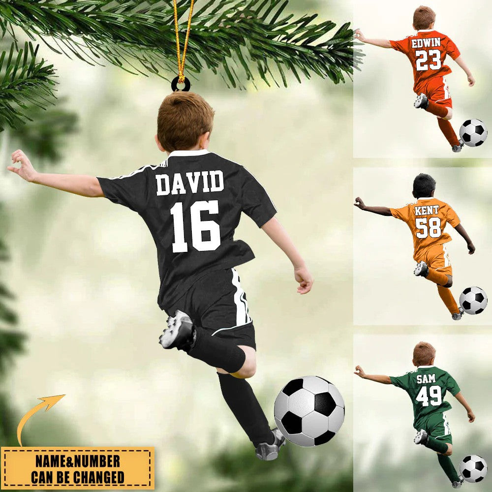 Personalized Soccer Little Boy Acrylic Christmas Ornament Gift For Son Who loves Soccer