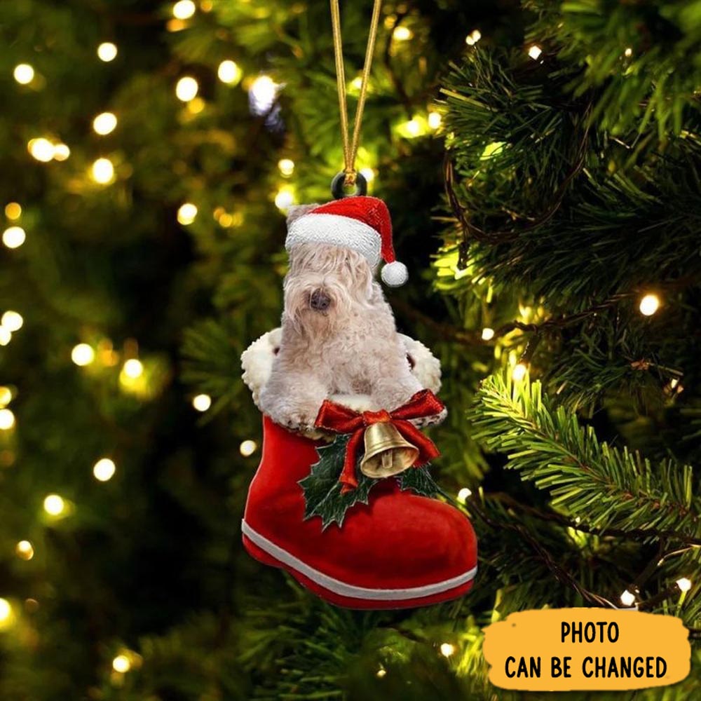 Personalized Soft-Coated Wheaten Terrier In Santa Boot Christmas Hanging Ornament Timeless Ornament For Holiday Memories