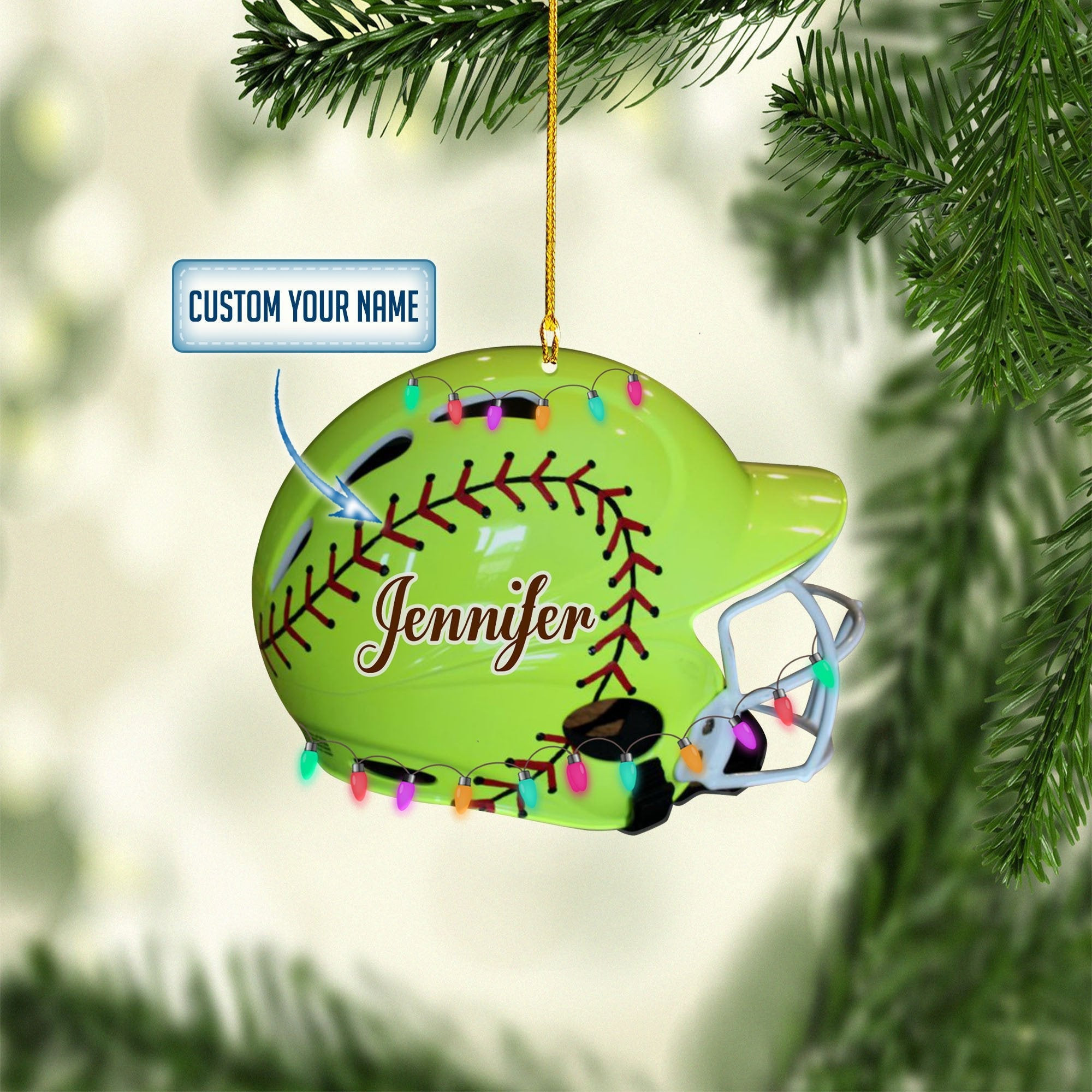Personalized Softball Helmet Christmas Ornaments 2D Flat Ornament Idea Gift for Son Fan Softball Lover