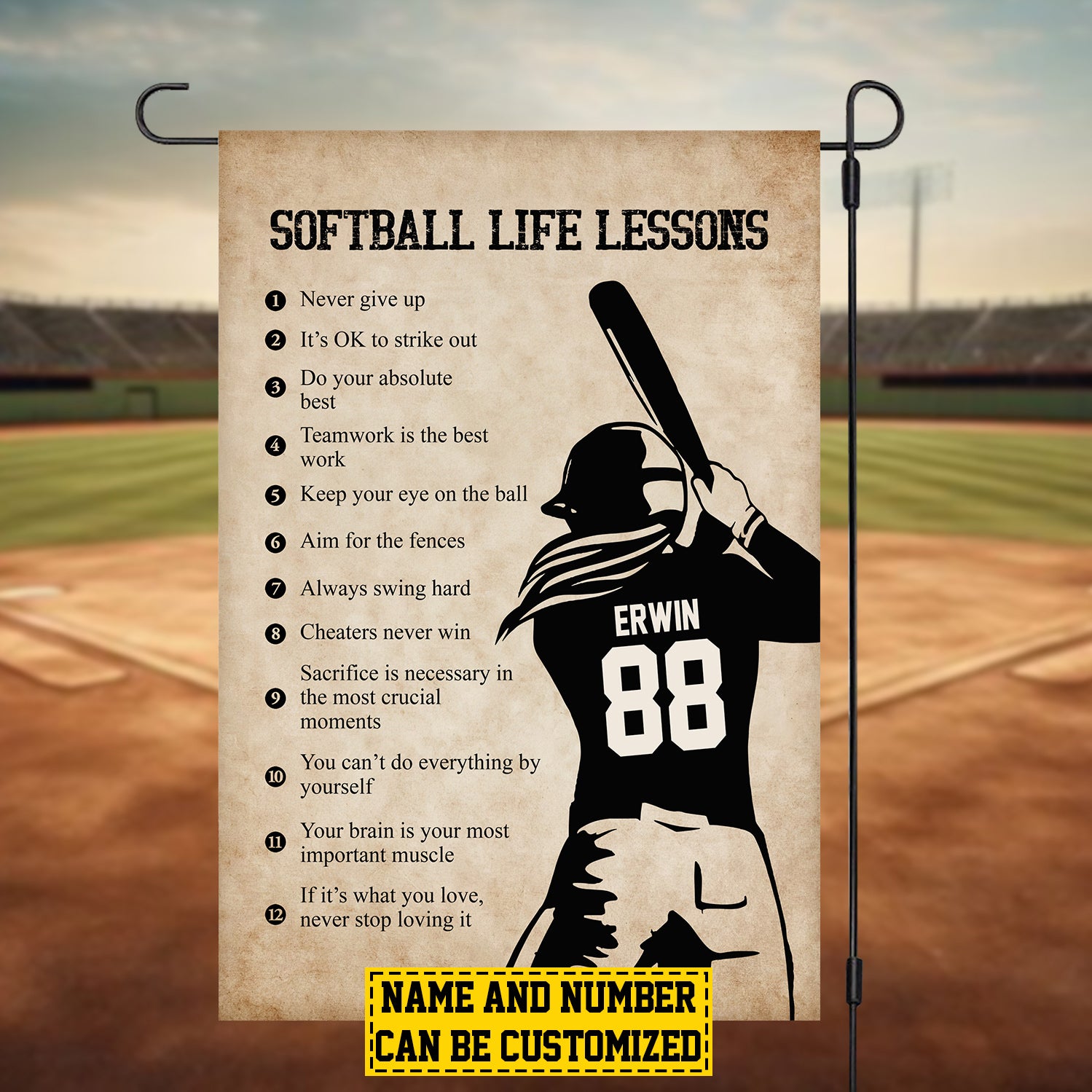 Personalized Softball Life Lessons Flag Sports Outdoor Decor Gift For Softball Players