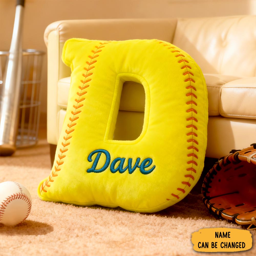 Personalized Softball Themed Letter Shaped Pillow Couch Pillows Gifts For Softball Lovers
