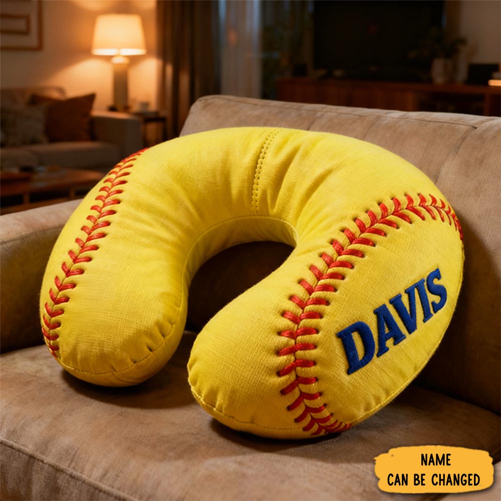 Personalized Softball U Shaped Pillow Home Decor Sofa Accent Xmas Gifts For Softball Players