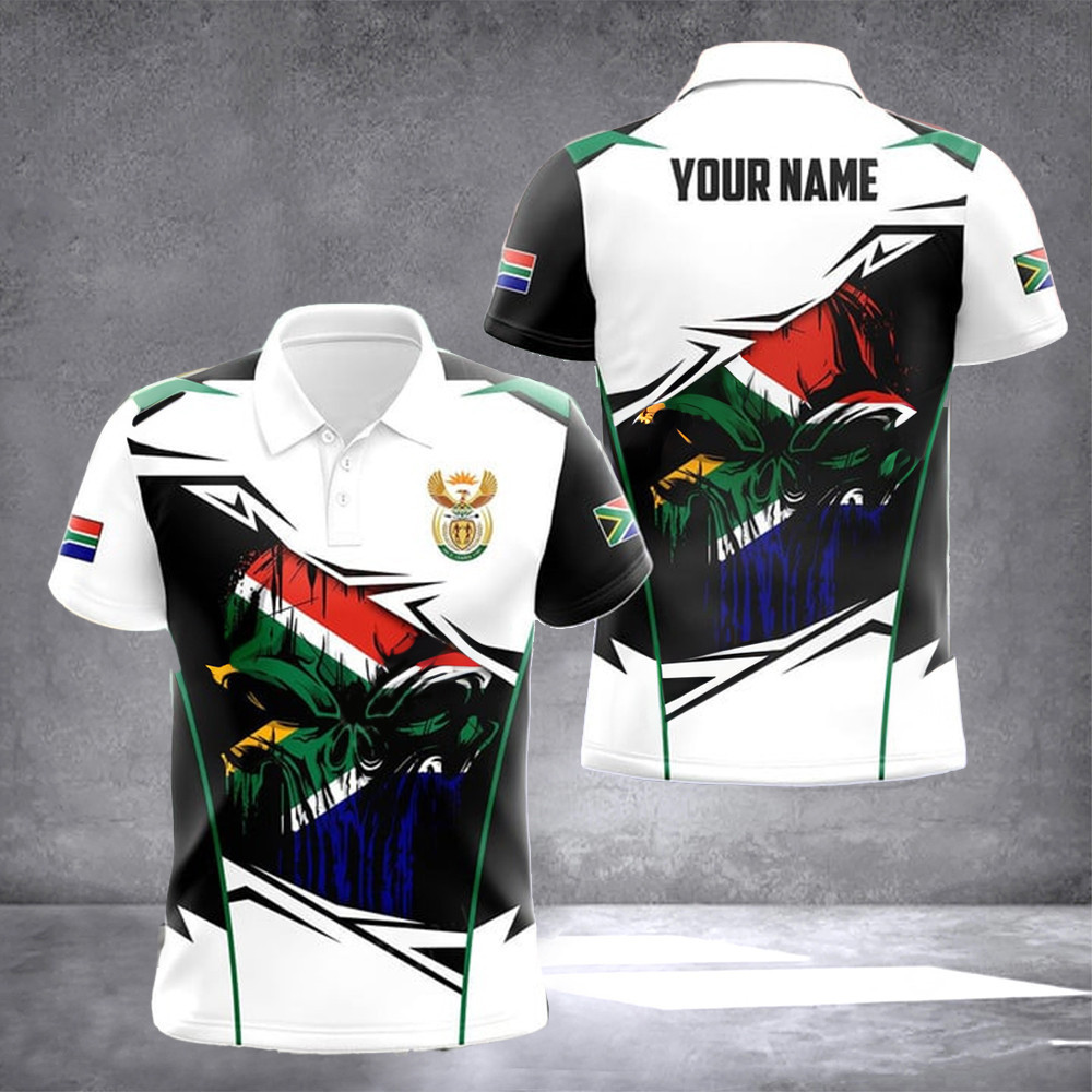 Personalized South Africa Skull Polo Shirt South Africa Coat Of Arms Symbol Golf Polo