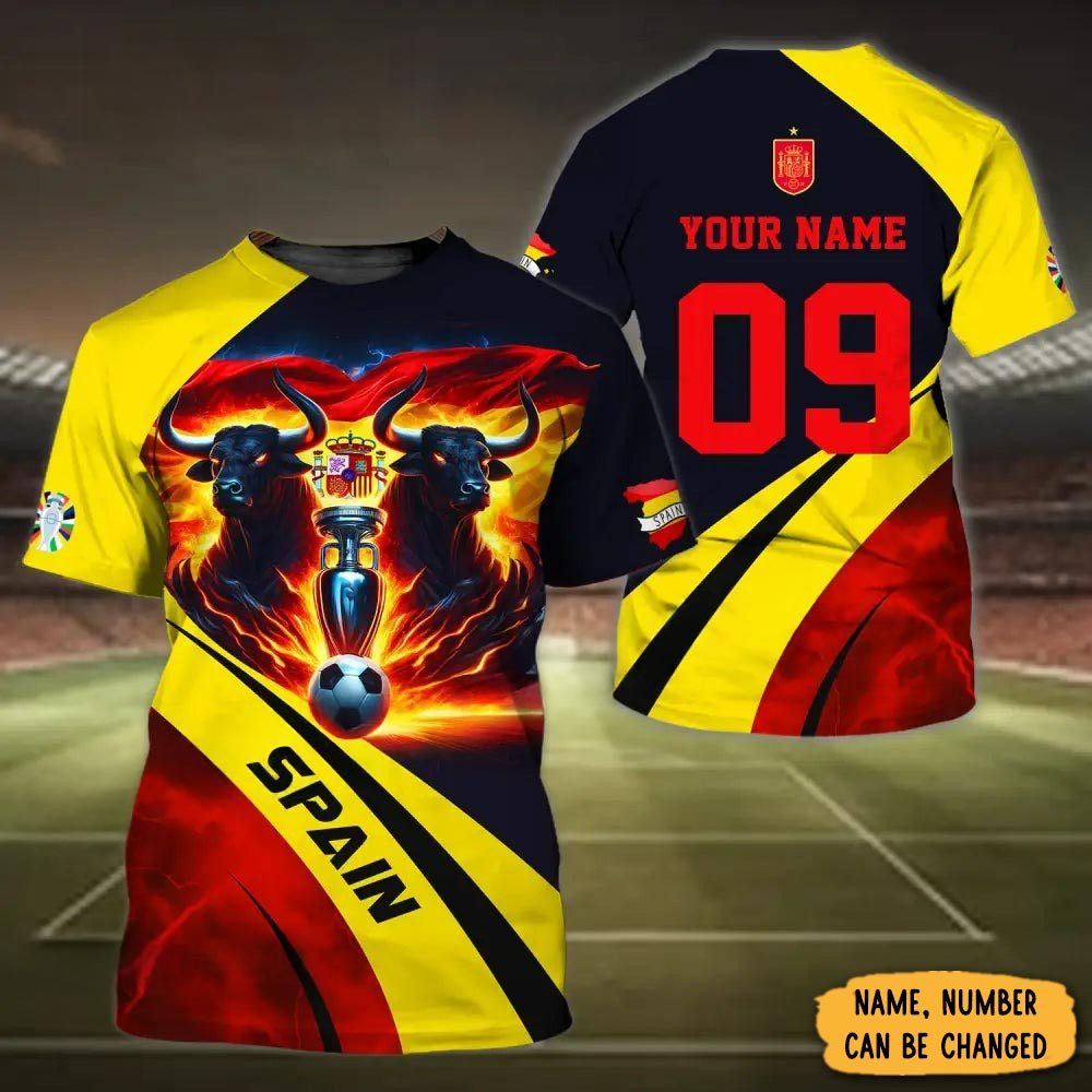 Personalized Spain Bull Art Euro Football T-Shirt Football Clothes Cool Gift For Boyfriend
