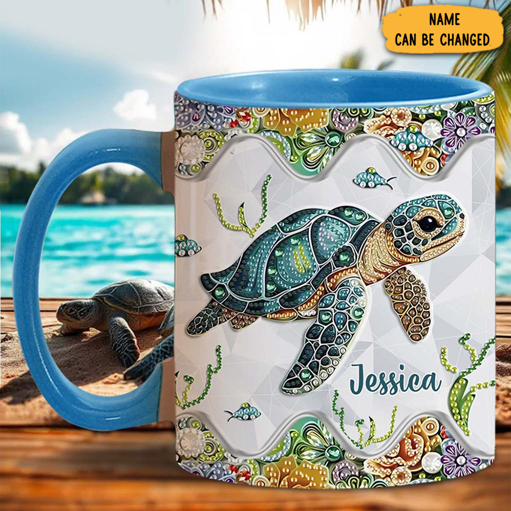 Personalized Sparkling Turtle Mug Animal Design Novelty Mug Turtle Owner Gifts