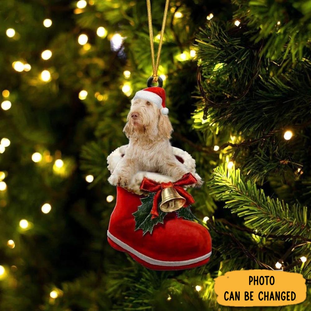 Personalized Spinone Italiano In Santa Boot Christmas Hanging Ornament Unique Thanksgiving Ornament Idea