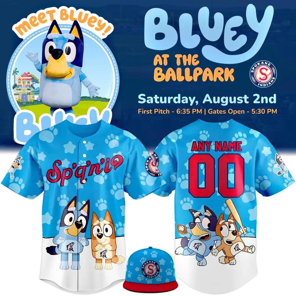 Personalized Spokane Indians Bluey Limited Edition Baseball Jersey Presents For Baseball Lovers
