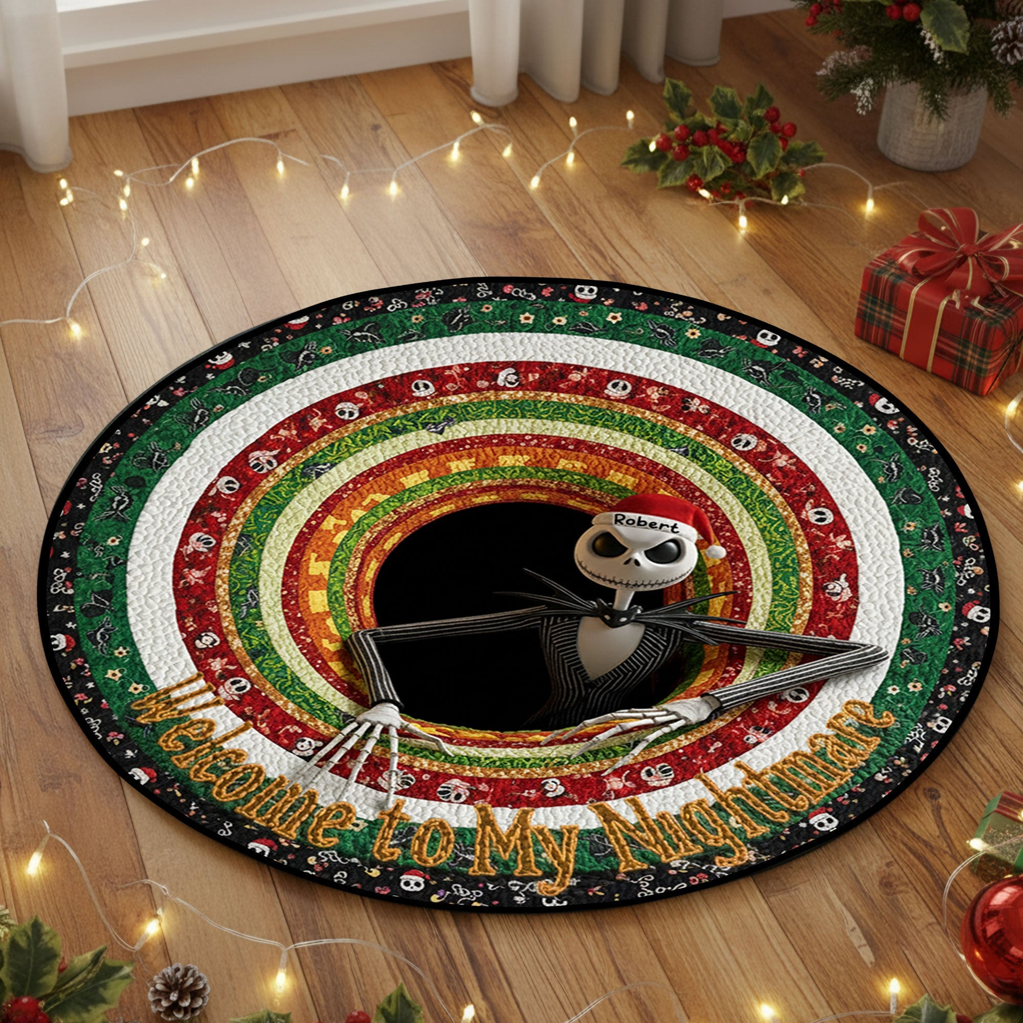 Personalized Spooky Christmas Gifts For Horror Fans Quilted Round Mat - Christmas Gifts For Mom Who Has Everything Funny