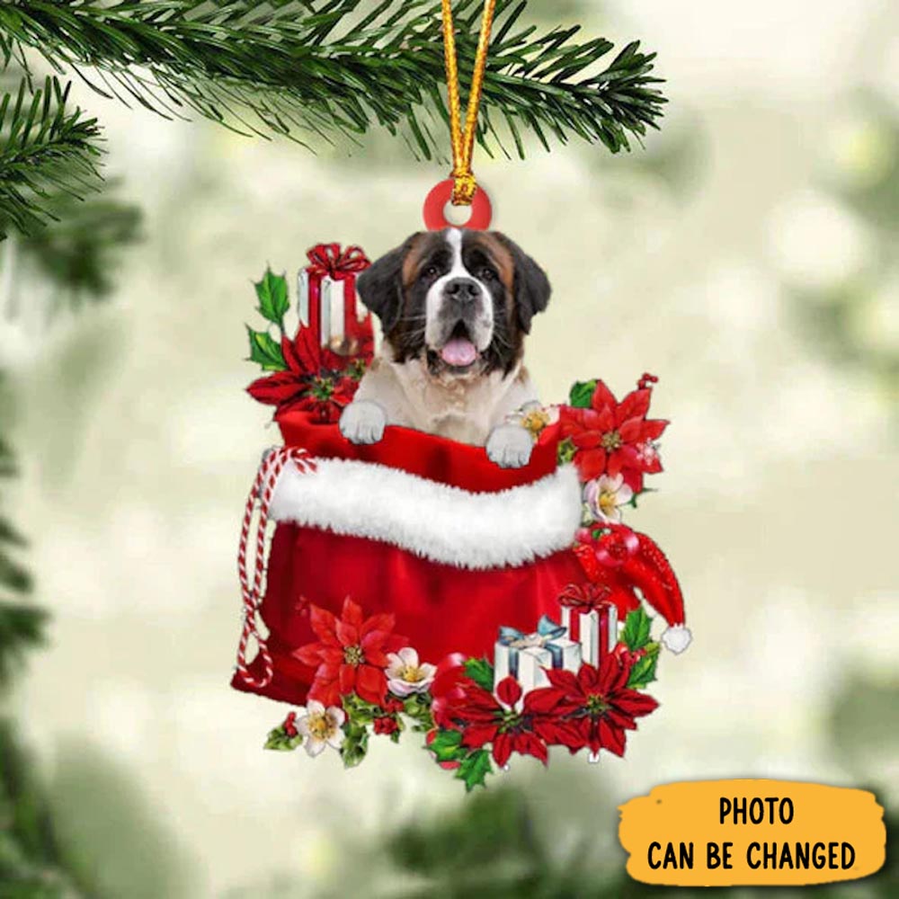Personalized St Bernard In Gift Bag Christmas Ornament Special Father's Day Ornament Gift