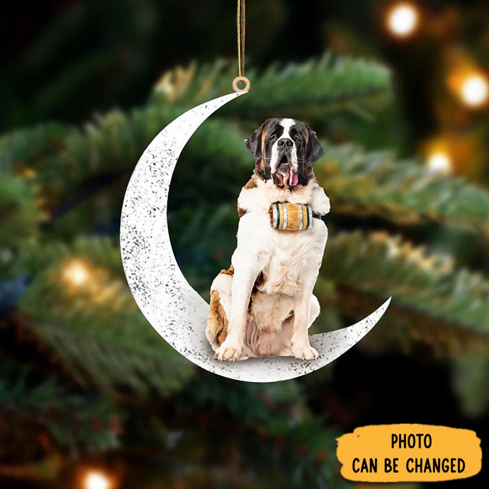 Personalized St Bernard Sit On The Moon Ornament Custom Christmas Ornament Gift Idea
