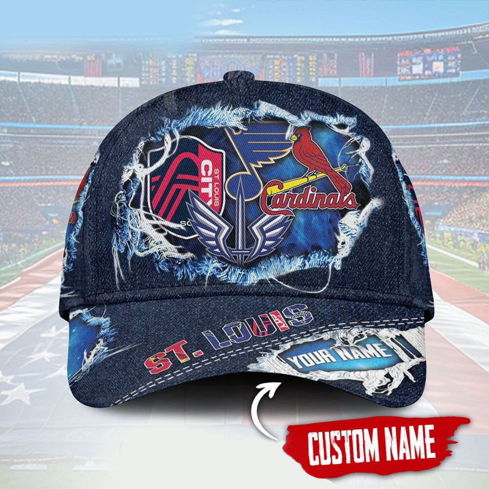 Personalized St. Louis Sports Teams Denim Pattern Hat Gifts For Sports Lovers