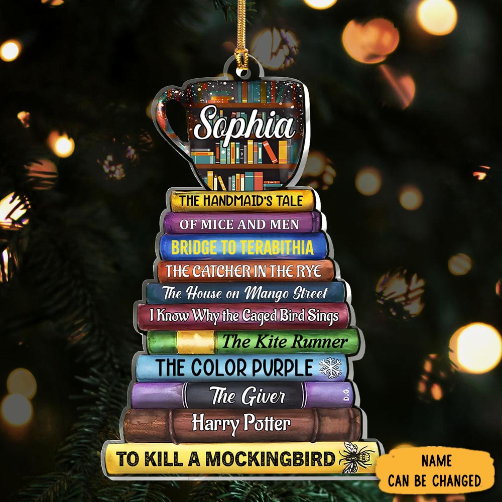 Personalized Stacked Books Christmas Ornament Xmas Tree Decor Gift Ideas For Readers