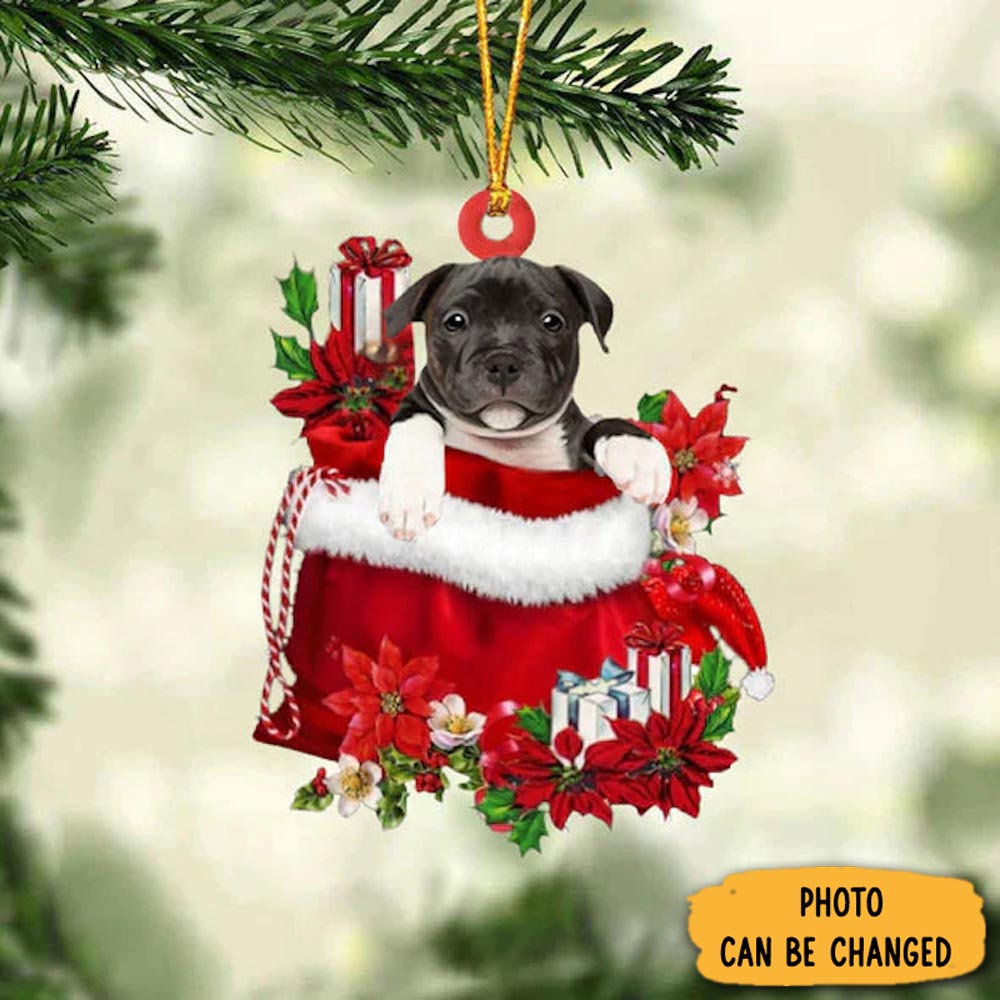 Personalized Staffordshire Bull Terrier In Gift Bag Christmas Ornament Perfect Christmas Ornament Gift