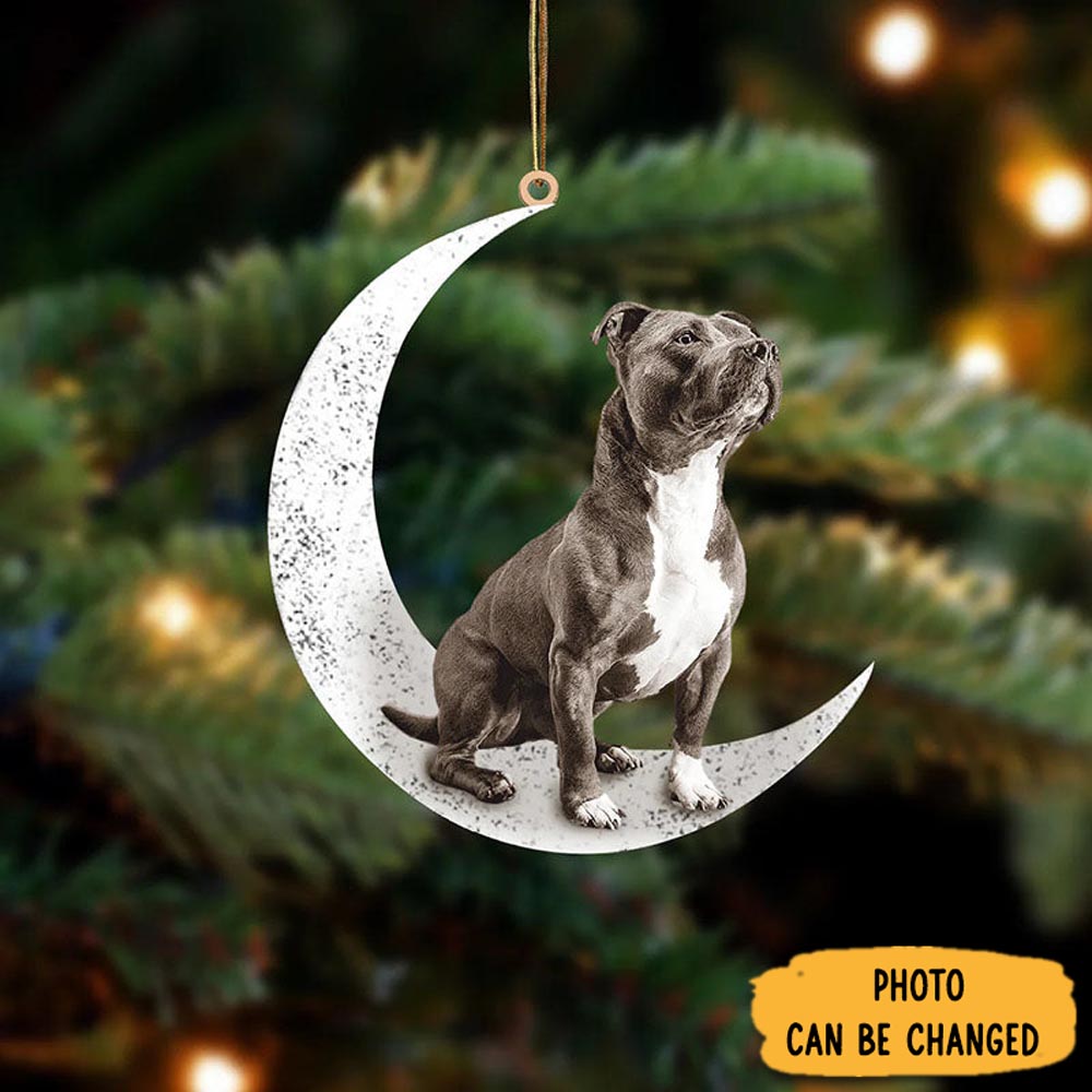 Personalized Staffordshire Bull Terrier Sit On The Moon Ornament Meaningful Christmas Ornament Gift
