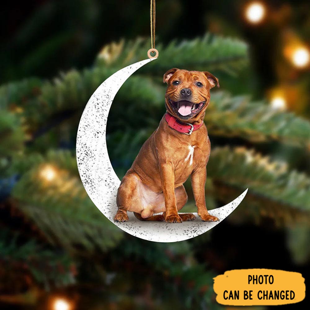 Personalized Staffordshire Bull Terrier Sit On The Moon Ornament Warm Ornament Gift For Family