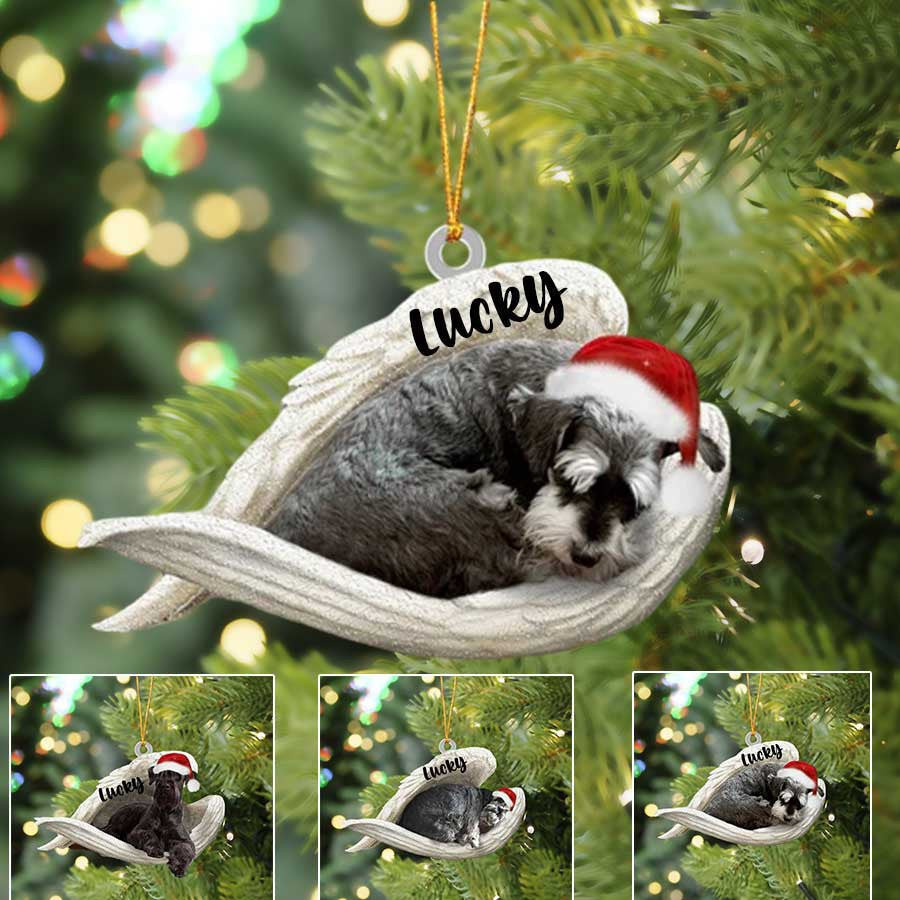 Personalized Standard Schnauzer Sleeping Angel Christmas Flat Acrylic Dog Ornament Memorial Dog Gift