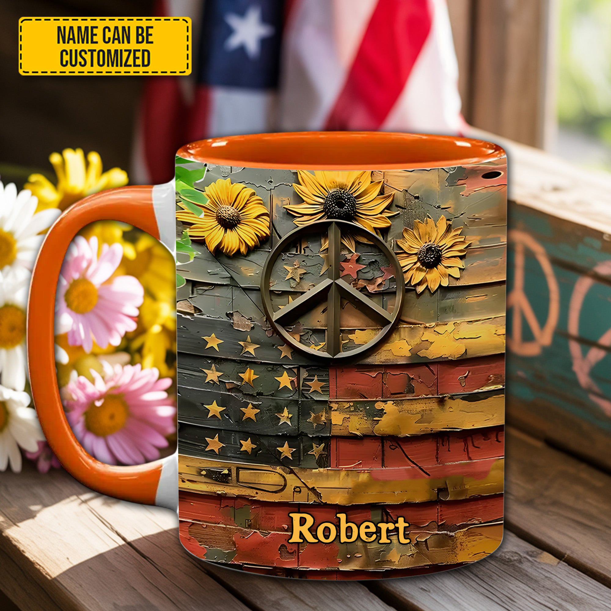 Personalized Sunflower Usa Flag Mug Drinking Cup Best Gifts For American